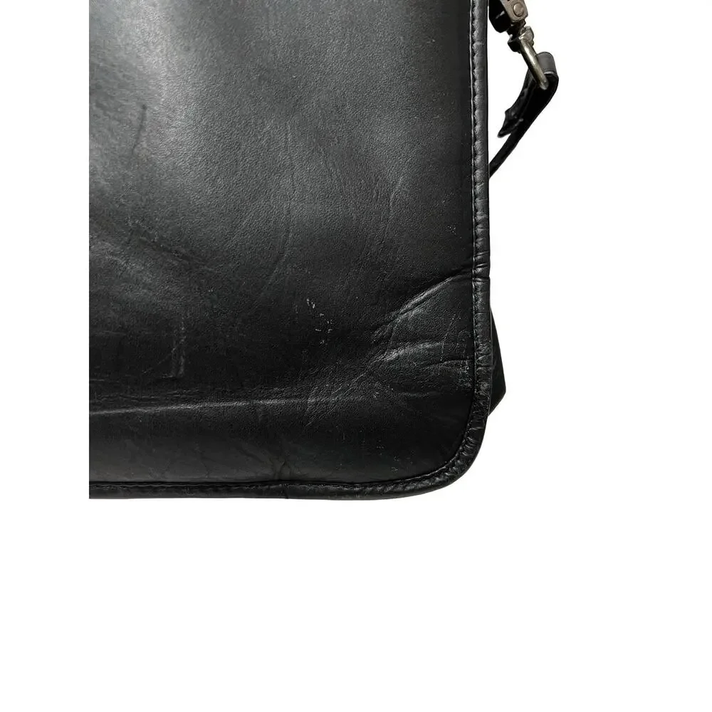 Vtg Kenneth Cole Reaction Black Leather laptop briefcase Messenger Work bag